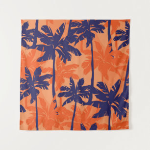 Silhouette mit blauer Palme, orangefarbener Hinter Wandteppich
