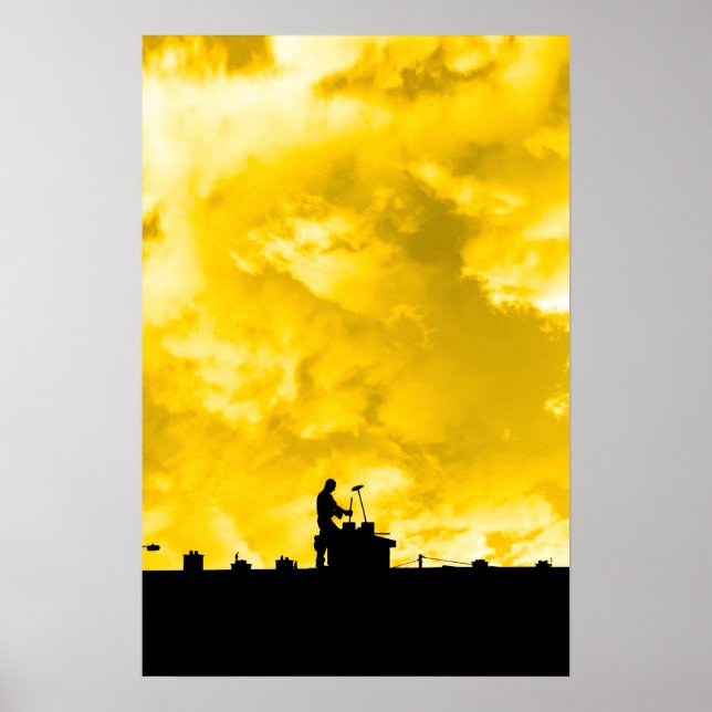 Silhouette mit Schornstein auf dem Dach Poster (Vorne)