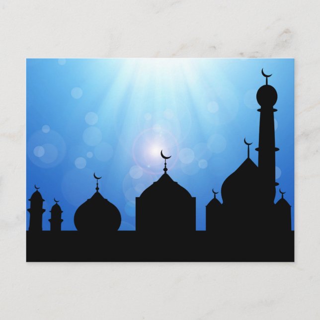 Silhouette mosquée avec Sunburst - Carte postale (Devant)
