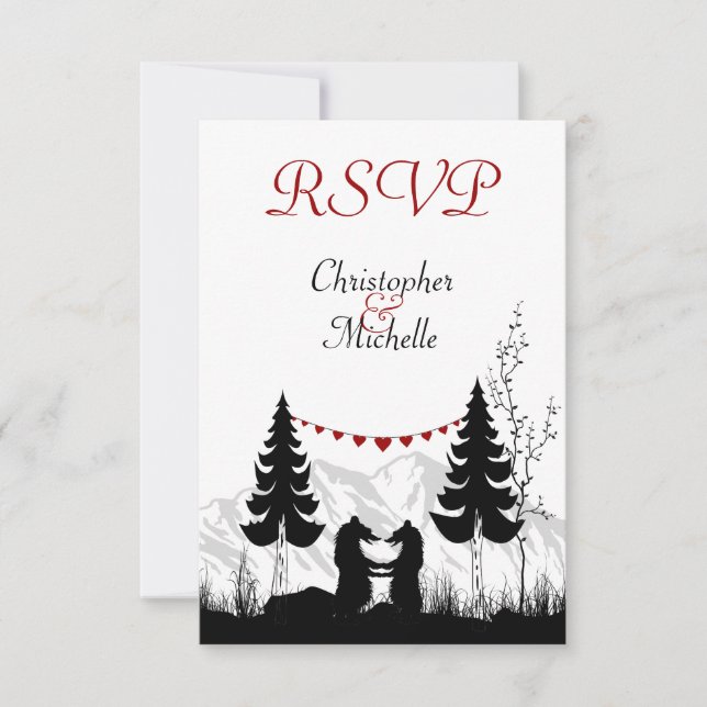 Silhouette Mountain Bears Wedding RSVP Cartes (Devant)