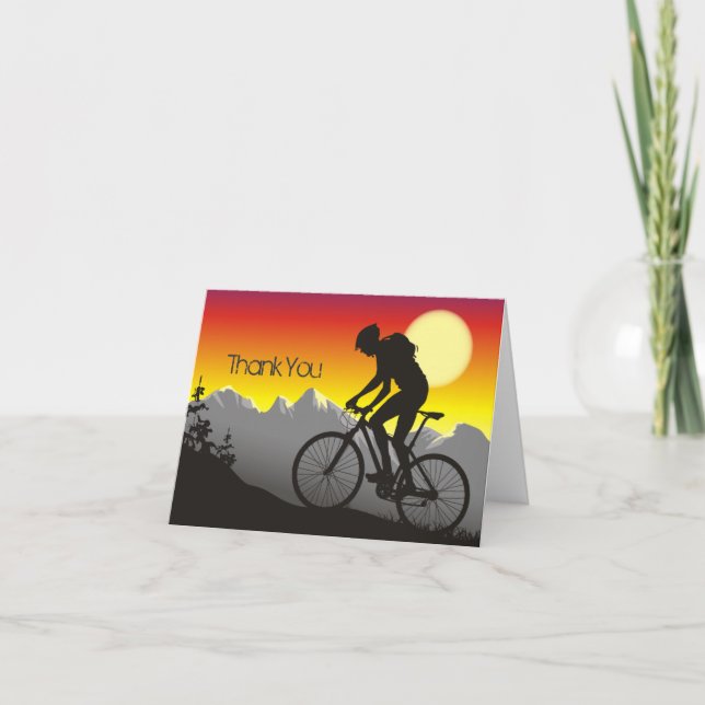 Silhouette Mountain Bike Mountain und Sun Dankeskarte (Vorderseite)