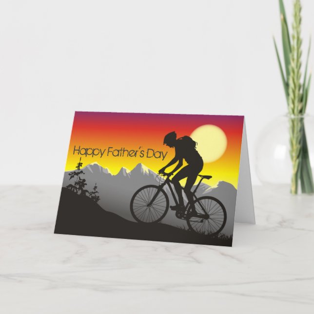 Silhouette Mountainbike glücklich Vatertag Karte (Vorderseite)