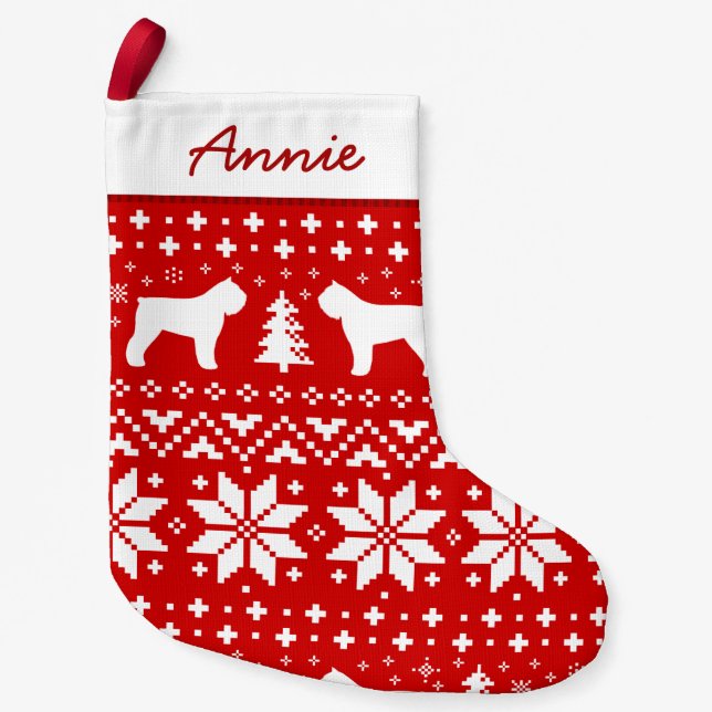 Silhouette-Muster Bouvier DES Flandres Kleiner Weihnachtsstrumpf (Vorderseite)