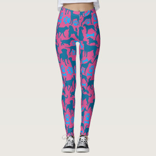 Silhouette Muster für Hunde.Blue.04 Dpink BG Leggings