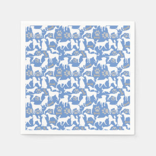 Silhouette Muster für Hunde.White.03 Blau BG Serviette