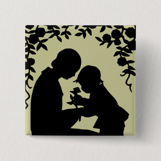 Silhouette-Mutter u. Kinderknopf Button (Vorderseite)