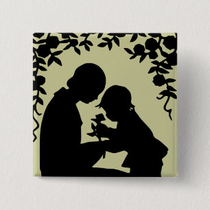 Silhouette-Mutter u. Kinderknopf Button