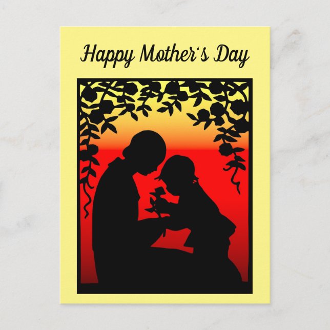 Silhouette Mutter und Kind Postkarte (Vorderseite)