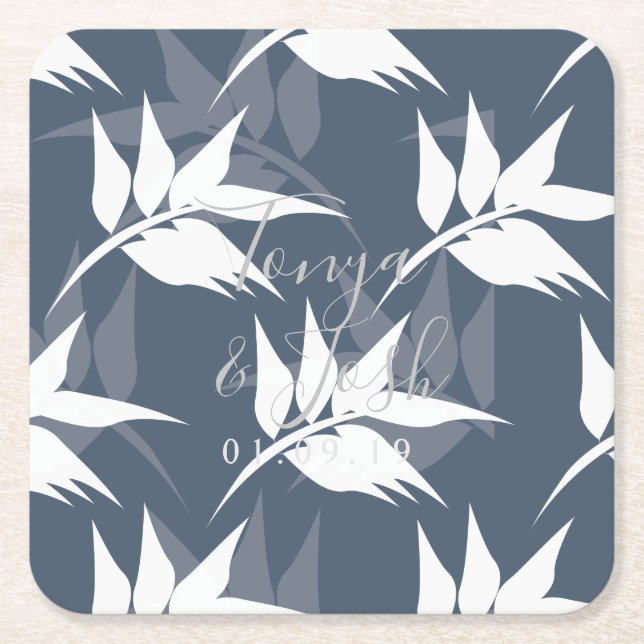 Silhouette Navy Floral Blätter Rechteckiger Pappuntersetzer (Vorderseite)