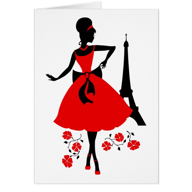 Silhouette noire rouge femme rétro avec Tour Eiffe (Devant)