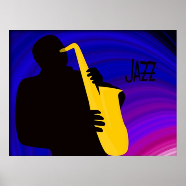 Silhouette of a jazz player, blue & purple poster (Vorne)