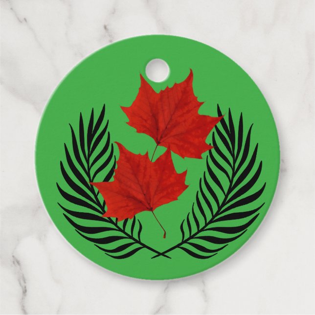 Silhouette Owl, Ferns und Rote Blätter Geschenkanhänger (Vorderseite)