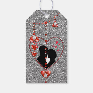 Silhouette-Paar im Herz-roten Herzen Jewels Silber Geschenkanhänger
