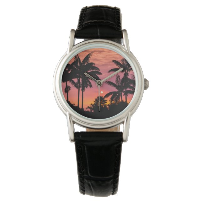 Silhouette Palmen, Hawaii Armbanduhr (Vorderseite)