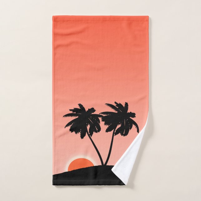 Silhouette Palmier Contre Coucher Orange Bain À So (Serviette à main)