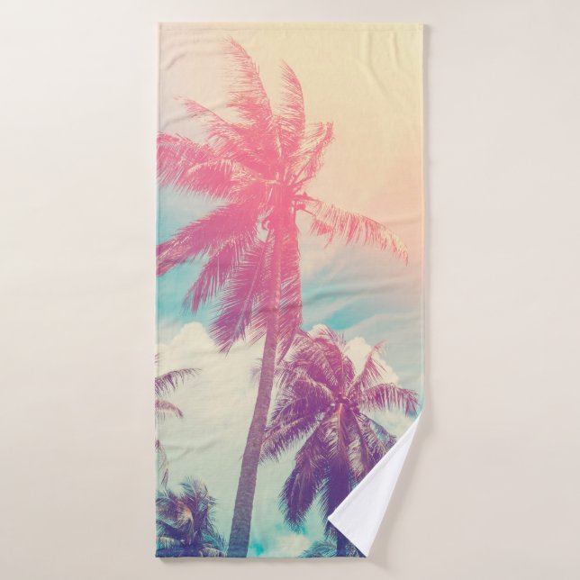 Silhouette palmier tropical avec soleil (Serviette de bain)