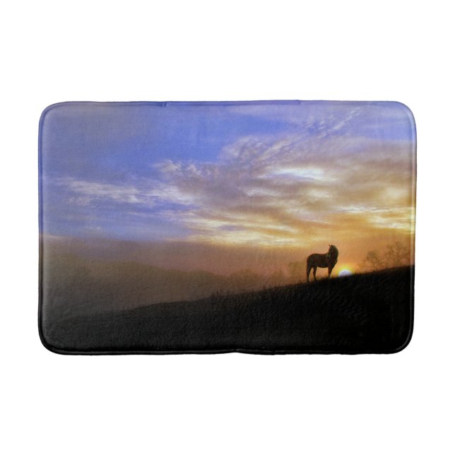 Silhouette Pferd im Sonnenaufgang Bathmat Badematte (Vorderseite)