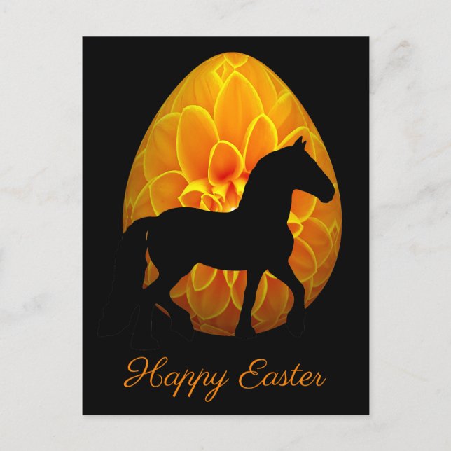 Silhouette Pferd und Blume Ei Happy Osterfest Postkarte (Vorderseite)