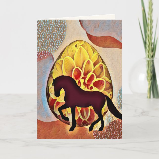 Silhouette Pferd und Ostereier Farbenfrohe Ostern Karte (Vorderseite)