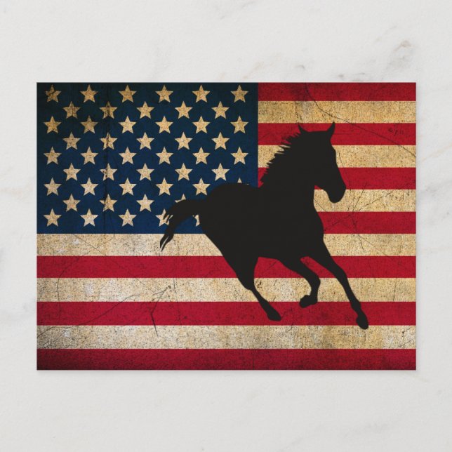 Silhouette Pferd und Patriotische Flagge Postkarte (Vorderseite)