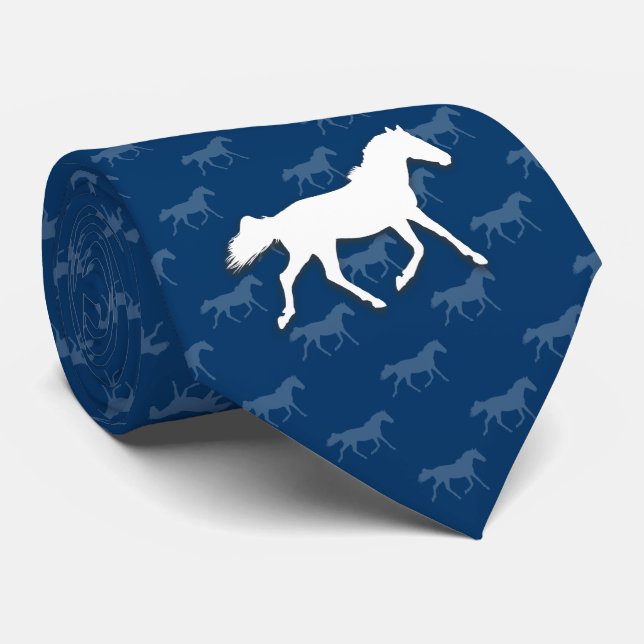 Silhouette Pferde Muster | Blau Krawatte (Gerollt)