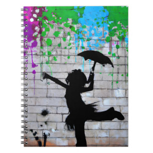 Silhouette Playful Urban Girl Graffiti Notizblock