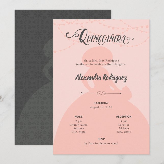 Silhouette Quinceanera Einladung (Vorne/Hinten)
