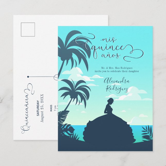 Silhouette Quinceanera Einladungspostkarte (Vorne/Hinten)