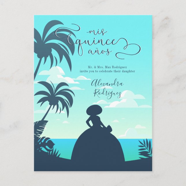 Silhouette Quinceanera Einladungspostkarte (Vorderseite)