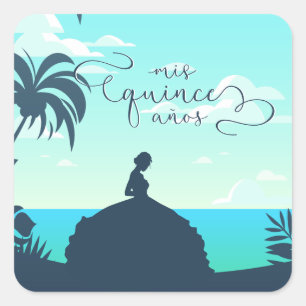 Silhouette Quinceanera Quadratischer Aufkleber