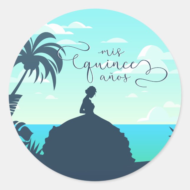 Silhouette Quinceanera Runder Aufkleber (Vorderseite)
