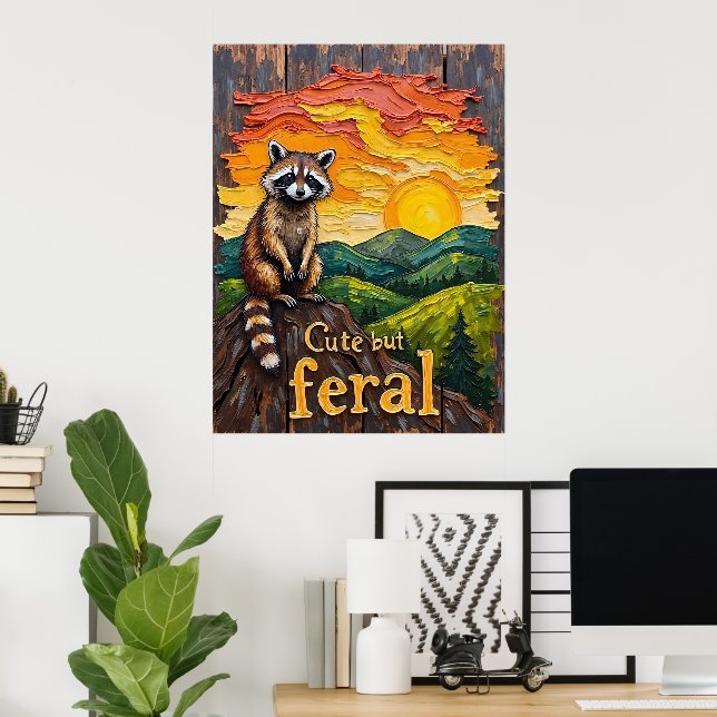 Silhouette: Raccoon gegen Sonnenuntergang Poster (Heimbüro)