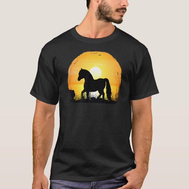Silhouette Rasse Sunset Pferde T-Shirt (Vorderseite)