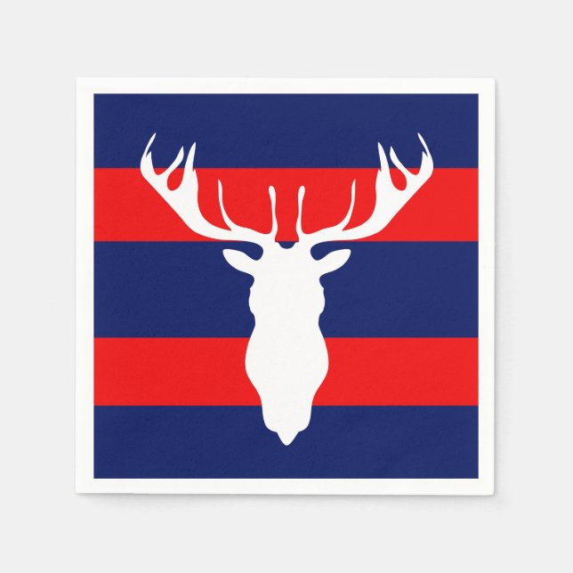 Silhouette Red Navy Blue Stripes Serviette (Vorderseite)