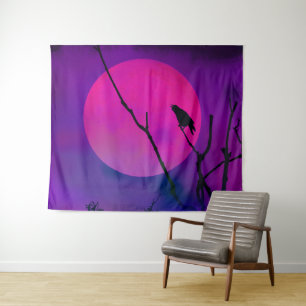 Silhouette, rosa und Lila Vollmond Wandteppich