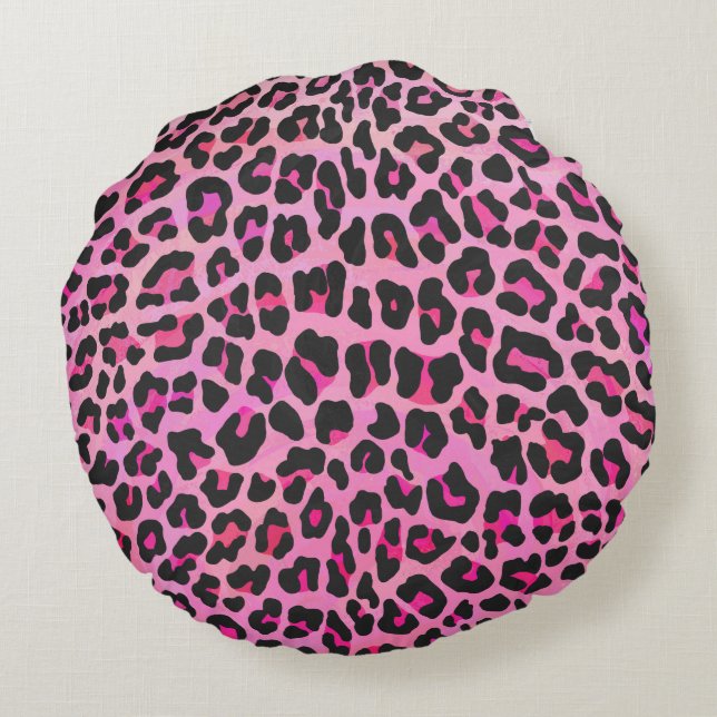 Silhouette Rosa und Schwarzer Leopard Rundes Kissen (Rückseite)