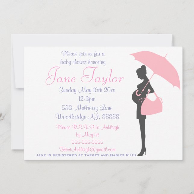 Silhouette rose Bébé Douche Invitations (Devant)