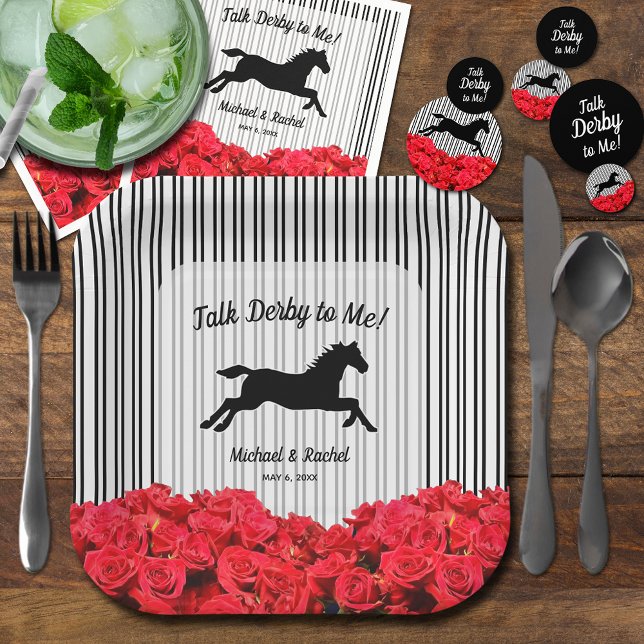 Silhouette Rote Rosen Derby Party Pappteller (Horse Silhouette Red Roses Derby Party Paper Plates)
