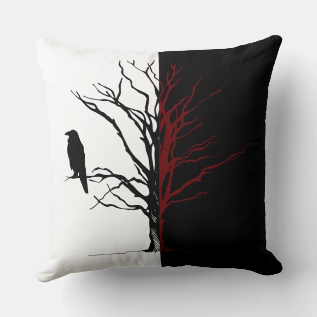 Silhouette-Rücksichtnahme auf den Black Bird Raven Kissen (Rückseite)