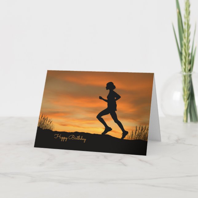 Silhouette Runner mit Sunset Birthday Card Karte (Vorderseite)