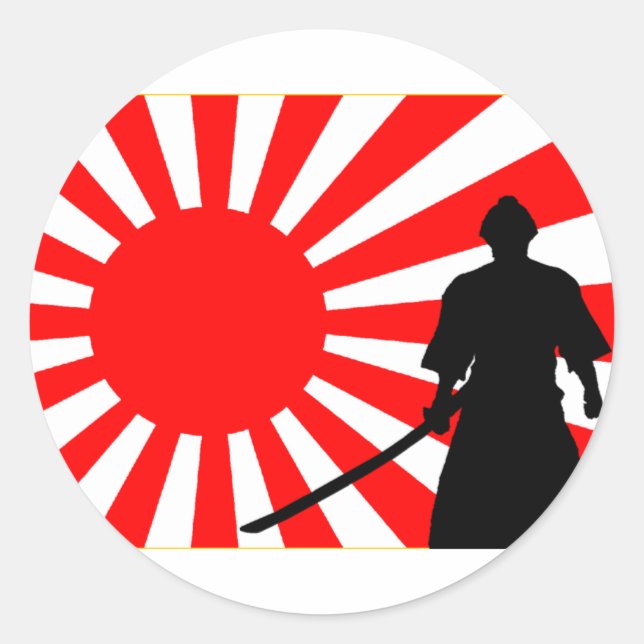 Silhouette Samurai. Runder Aufkleber (Vorderseite)