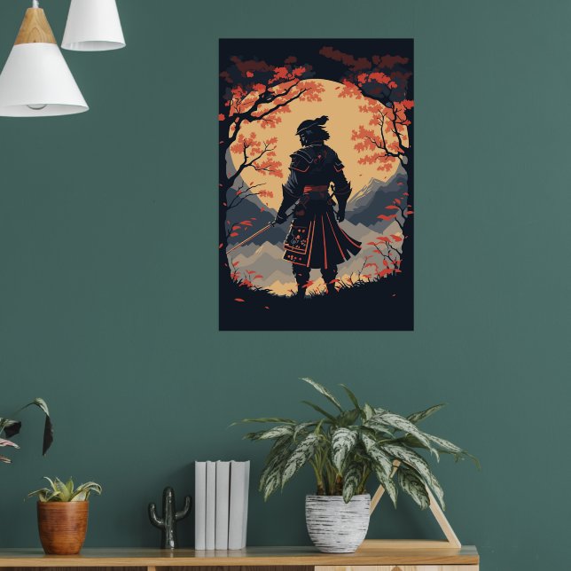 Silhouette Samurai Warrior Moon Poster (Wohnzimmer 1)
