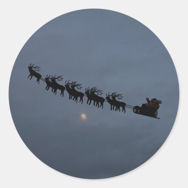 Silhouette Santa & Reindeer Runder Aufkleber (Vorderseite)