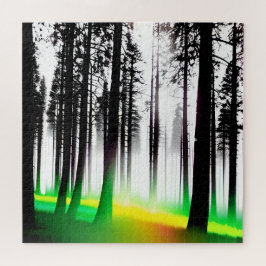 Silhouette Schwarze Bäume mit Gelb- und Grünnebel