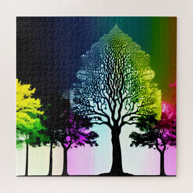 Silhouette Schwarze Bäume mit weichen Rainbow-Farb (Horizontal)