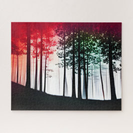 Silhouette Schwarzwald mit roter Farbeinwirkung