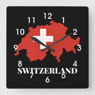 Silhouette Schweiz Quadratische Wanduhr
