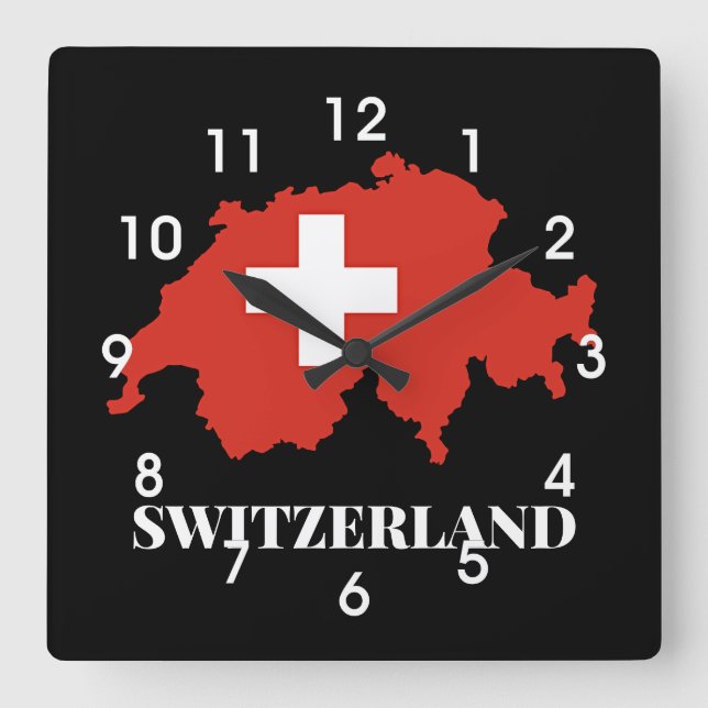 Silhouette Schweiz Quadratische Wanduhr (Vorderseite)