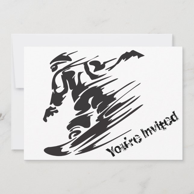 Silhouette Snowboarden Berg Geburtstag Einladung (Vorderseite)