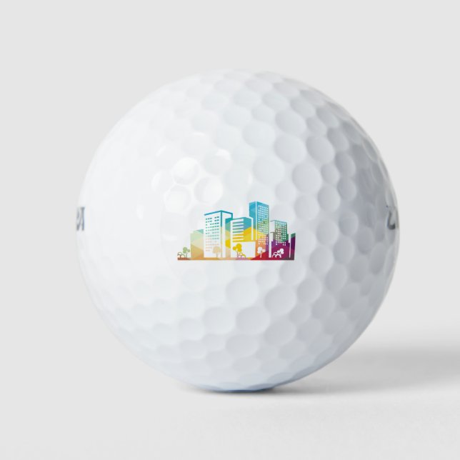 Silhouette Stadtbild Gebäude Symbol Stadt Golfball (Vorderseite)